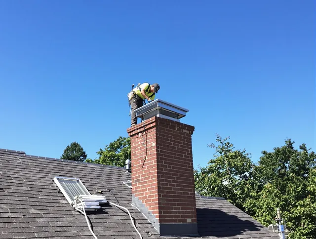 Inglewood Chimney Sweep technician measuring a chimney cap in Inglewood, CA