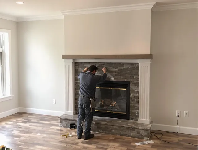 Inglewood Chimney Sweep finishing a custom fireplace install in Inglewood, CA